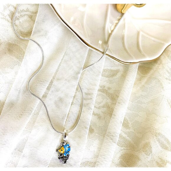 Colorful Enamel Fish Silverplated Pendant Sterling Silver Necklace 18" - Picture 5 of 6